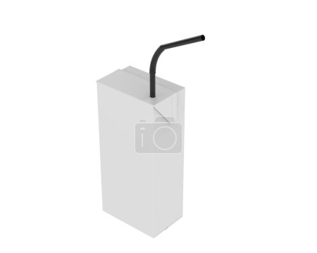 Téléchargez les photos : Boîte à jus avec paille isolée sur fond. rendu 3d - illustration - en image libre de droit
