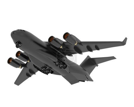 3D-Illustration der schwarzen c17-Ebene. großes militärisches Transportflugzeug isoliert auf weißem Hintergrund 