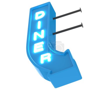 Photo for Diner sign arrow isolated on grey background. 3d rendering - illustration - Royalty Free Image