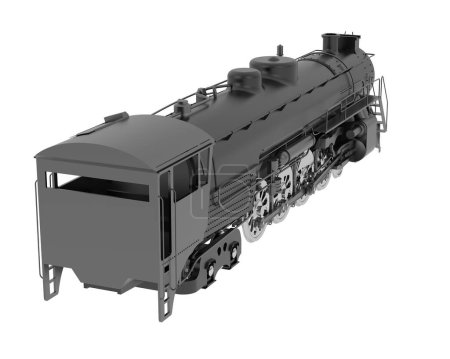 Téléchargez les photos : Locomotive isolée sur fond blanc. rendu 3d - illustration - en image libre de droit