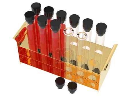 Photo for Test tubes rack isolated on grey background. 3d rendering - illustration - Royalty Free Image