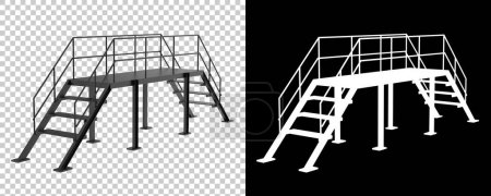 Téléchargez les photos : Plate-forme industrielle avec escaliers isolés sur fond. rendu 3d - illustration - en image libre de droit