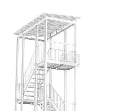 Téléchargez les photos : Escalier d'évacuation isolé sur fond blanc. rendu 3d - illustration - en image libre de droit