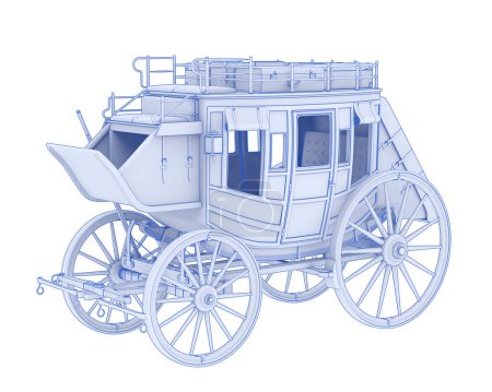 Téléchargez les photos : Stagecoach isolé sur fond blanc. rendu 3d - illustration - en image libre de droit
