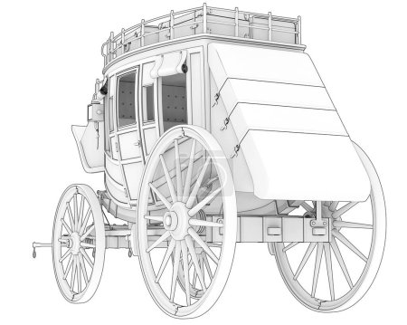 Téléchargez les photos : Stagecoach isolé sur fond blanc. rendu 3d - illustration - en image libre de droit