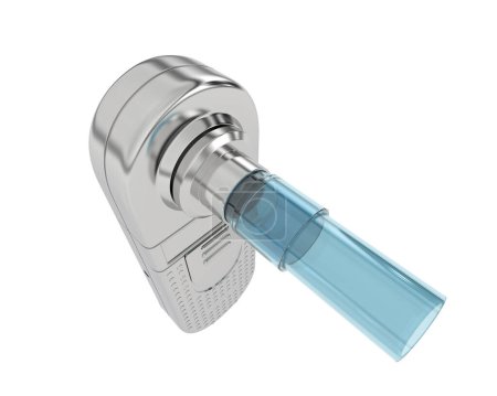 Foto de Inhalador médico para pacientes con asma sobre fondo blanco. representación 3d - ilustración - Imagen libre de derechos