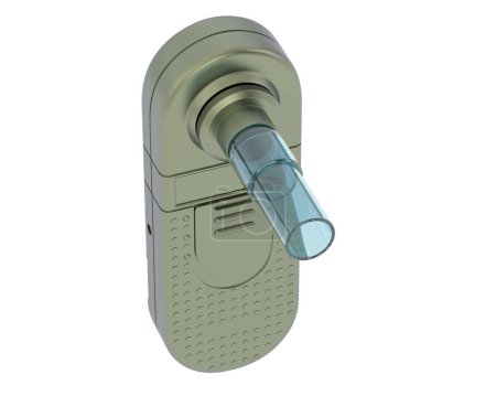 Téléchargez les photos : Inhalateur médical pour les patients asthmatiques sur fond blanc. rendu 3d - illustration - en image libre de droit