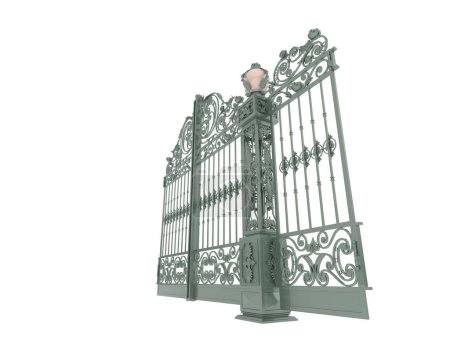Téléchargez les photos : Porte forgée isolée sur fond blanc. rendu 3d - illustration - en image libre de droit