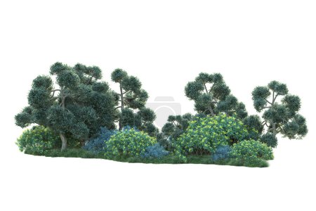 Téléchargez les photos : Illustration 3D. arbres verts isolés sur fond blanc - en image libre de droit