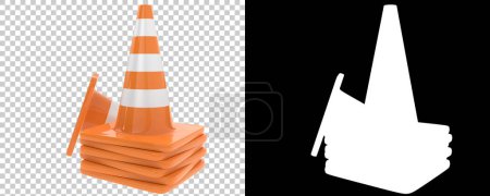 Photo for Striped traffic cones on transparent and black background - Royalty Free Image