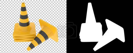 Photo for Striped traffic cones on transparent and black background - Royalty Free Image
