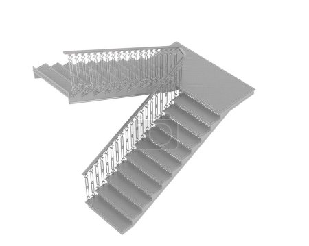 Téléchargez les photos : Escalier intérieur isolé sur fond blanc. rendu 3d - illustration - en image libre de droit