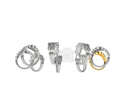 Photo for Jewelry rings isolated on white background. 3d rendering - Royalty Free Image