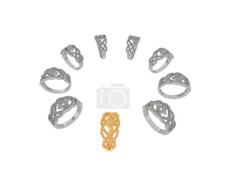 Foto de Jewelry rings isolated on white background. 3d rendering - Imagen libre de derechos