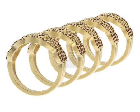 Foto de Jewelry rings isolated on white background. 3d rendering - Imagen libre de derechos