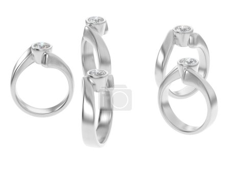 Foto de Engagement diamond rings isolated on white background. 3d rendering - Imagen libre de derechos