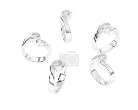Téléchargez les photos : Engagement diamond rings isolated on white background. 3d rendering - en image libre de droit