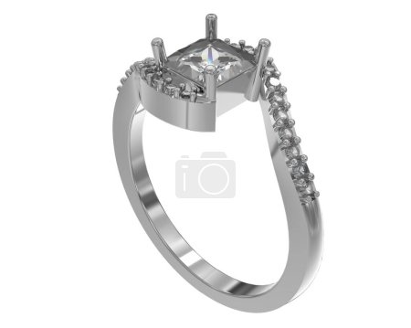 Photo for Engagement diamond ring isolated on white background. 3d rendering - Royalty Free Image