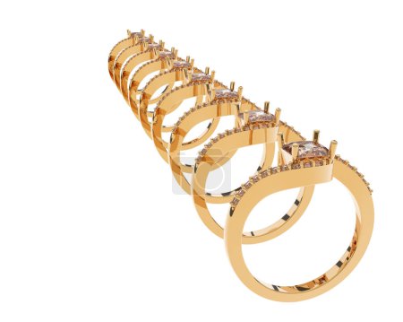 Téléchargez les photos : Engagement diamond rings isolated on white background. 3d rendering - en image libre de droit