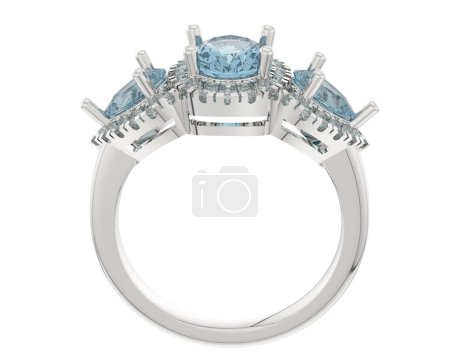 Foto de Engagement diamond ring isolated on white background. 3d rendering - Imagen libre de derechos
