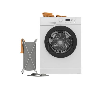 Téléchargez les photos : Machine à laver isolée sur fond. rendu 3d - illustration - en image libre de droit