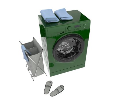 Téléchargez les photos : Machine à laver isolée sur fond. rendu 3d - illustration - en image libre de droit