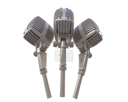 Téléchargez les photos : Microphones de concert vintage isolés sur fond. rendu 3d - illustration - en image libre de droit