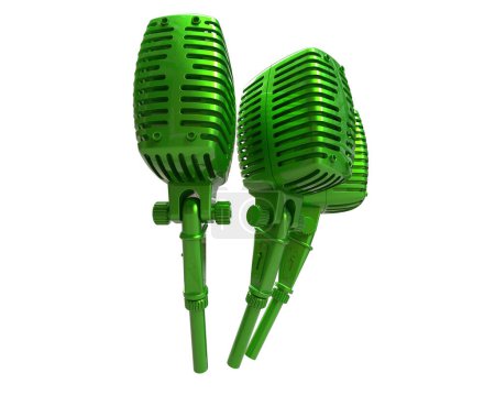 Téléchargez les photos : Microphones de concert vintage isolés sur fond. rendu 3d - illustration - en image libre de droit