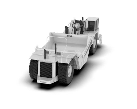 Téléchargez les photos : Grattoir tracteur roue isolé sur fond blanc. rendu 3d - illustration - en image libre de droit
