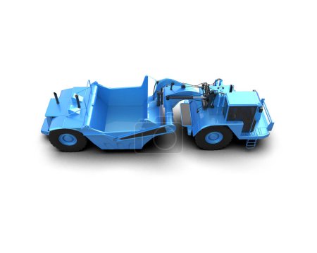 Téléchargez les photos : Grattoir tracteur roue isolé sur fond blanc. rendu 3d - illustration - en image libre de droit