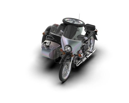 Téléchargez les photos : Motorcycle with sidecar isolated on background. 3d rendering - illustration - en image libre de droit