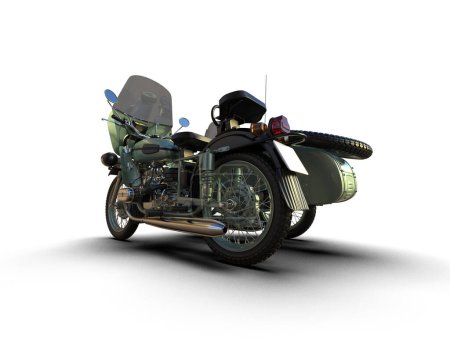 Foto de Motorcycle with sidecar isolated on background. 3d rendering - illustration - Imagen libre de derechos
