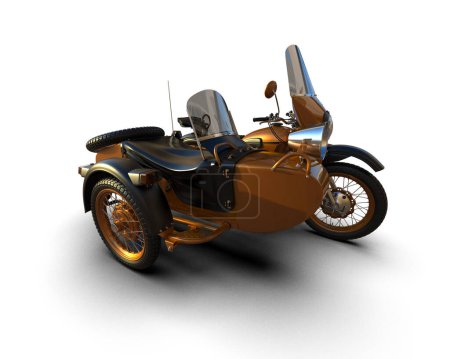Téléchargez les photos : Motorcycle with sidecar isolated on background. 3d rendering - illustration - en image libre de droit