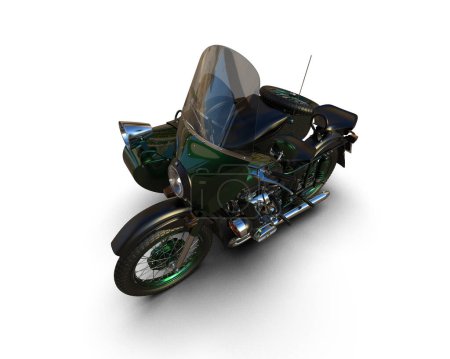 Téléchargez les photos : Moto avec side-car isolé en arrière-plan. rendu 3d - illustration - en image libre de droit