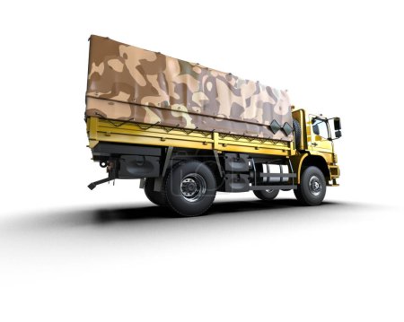 Téléchargez les photos : Camion militaire isolé sur fond. rendu 3d - illustration - en image libre de droit