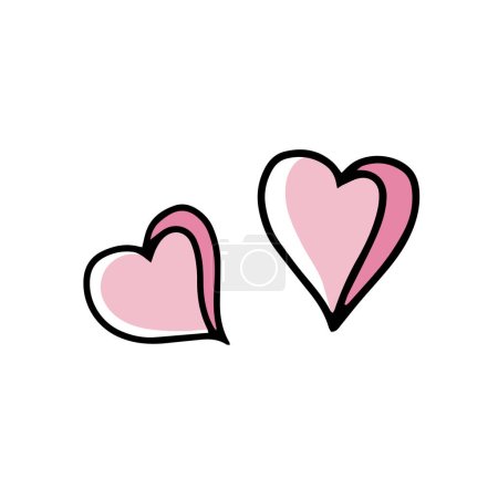 Téléchargez les illustrations : Hearts in doodle style on a white background. Festive concept. Hand drawn vector colored outline icon. - en licence libre de droit