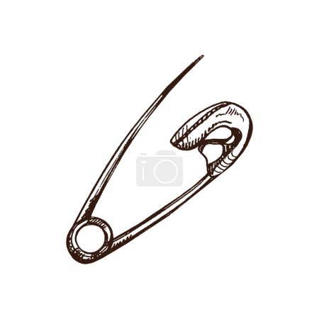 Hand-drawn sketch of Safety Pin. Handmade, sewing equipment concept in vintage doodle style. Engraving style.