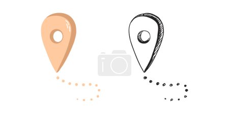 Cute hand drawn geolocation mark. Flat and outline black vector illustration isolated on white background. Doodle drawing.	