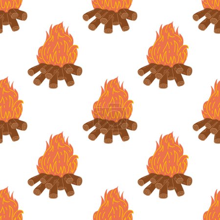 Cute bonfire seamless pattern. Flat vector object isolated on white background. Doodle drawing.