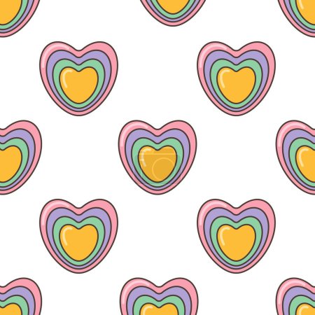Multicolored heart seamless pattern. Illustration in cartoon style. 70s retro clipart vector design.