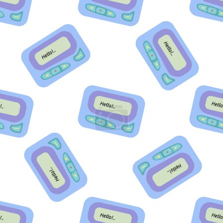 Classic y2k, 90s and 2000s aesthetic. Flat style pager, beeper, vintage seamless pattern.  Hand-drawn vector illustration. 
