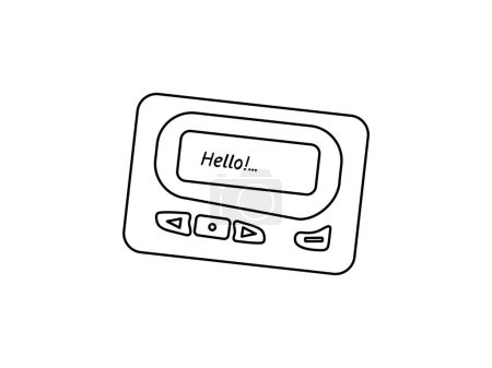Classic y2k, 90s and 2000s aesthetic. Outline style pager, beeper, vintage element.  Hand-drawn vector illustration. Patch, sticker, badge, emblem.