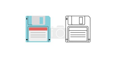 Classic y2k, 90s and 2000s aesthetic. Flat and outline style retro floppy disk, vintage element. Hand-drawn vector illustration. Patch, sticker, badge, emblem.