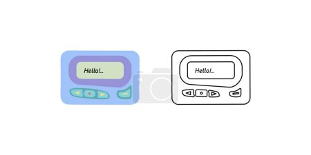 Classic y2k, 90s and 2000s aesthetic. Flat and outline style pager, beeper, vintage element. Hand-drawn vector illustration. Patch, sticker, badge, emblem.