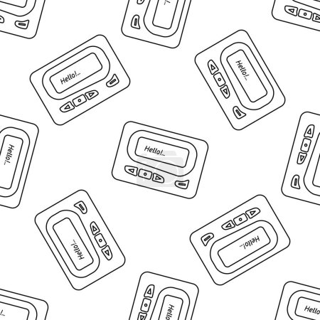 Classic y2k, 90s and 2000s aesthetic. Outline style pager, beeper, vintage seamless pattern. Hand-drawn vector illustration.