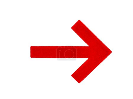 Roter Pfeil auf weißem Hintergrund. Roter Pfeil nach rechts für Navigation, Pfeil-Cursor, Ausgang, Evakuierungsschild. Roter Pfeil nach rechts.