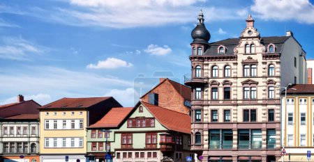 Photo for Eisenach, beautiful facades by the Nikolai gate on a sunny day in summer. - Royalty Free Image