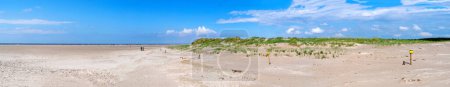 Panorama of the protected dunes of Sankt Peter Ording on a sunny day. North Sea, Germany