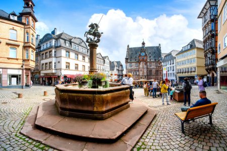 Photo for Market place wit fountain in the old town of Marburg an der Lahn in Hesse, Germany - Royalty Free Image