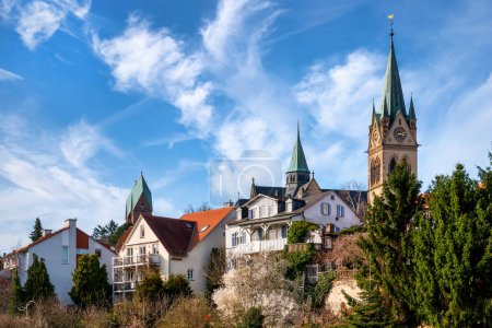 View of St. Mary's Church in the historic city centre of Bad Homburg, Germany